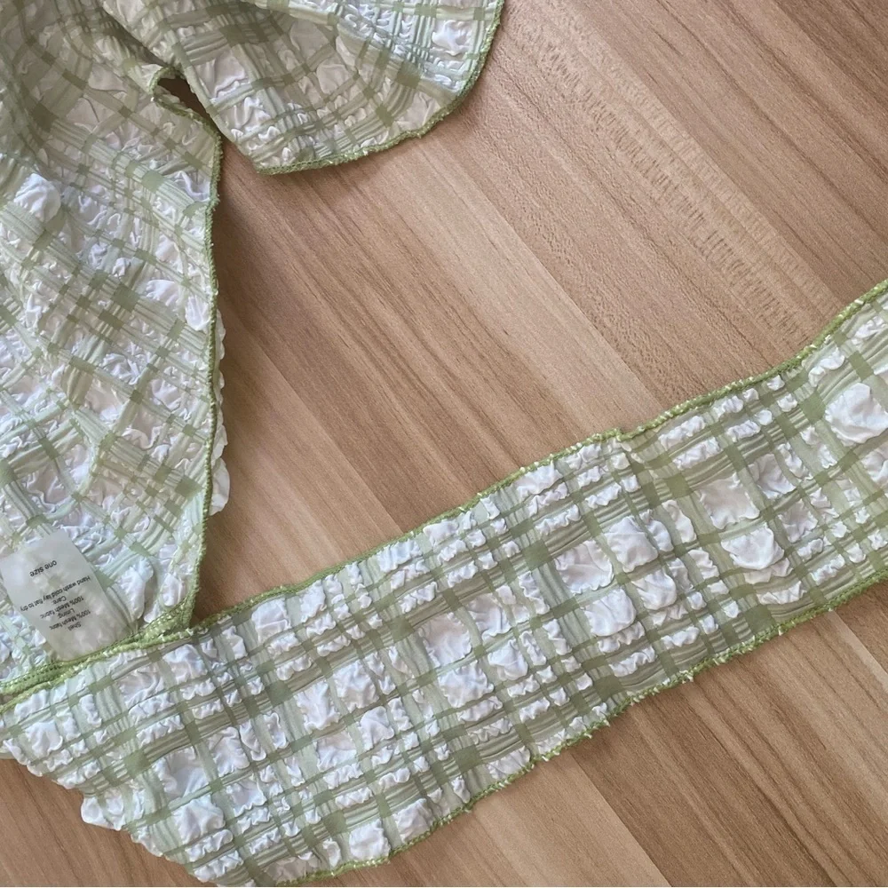 SISTER SWIM Katy Mini Sarong-Tie Green White Checkered Swim Skirt Cover One Size